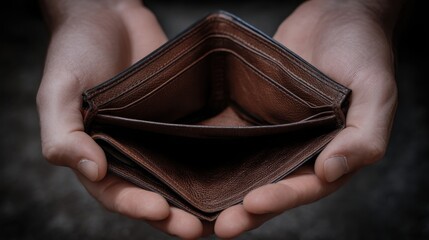 Hands Holding an Empty Wallet with a Clear Message of Financial Struggle and Minimalism in Focus