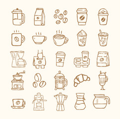 Coffee and pastry hand drawn illustration