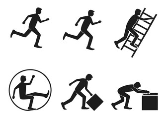 Silhouette icons of people in various actions on black