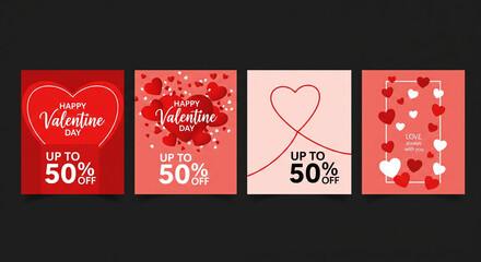 valentine day promotional discount sale, business offer social media post, banner, flyer & cards template design