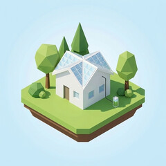 3D isometric eco friendly house with solar panels