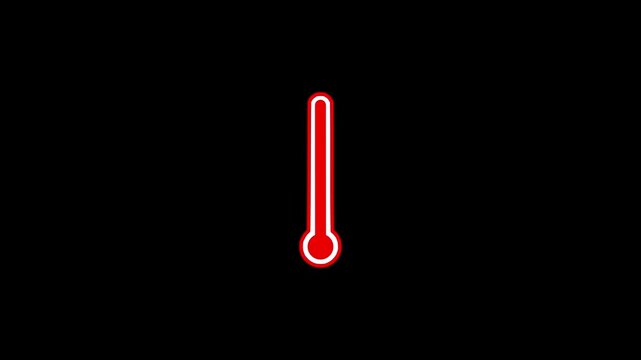 Thermometer rising temperature graphic with red liquid on black background showing heat progress