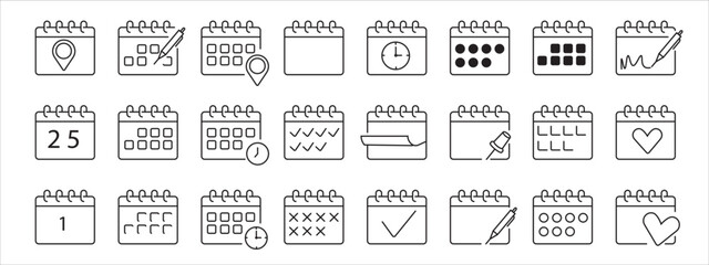 calendar, date icon in linedete and flat style