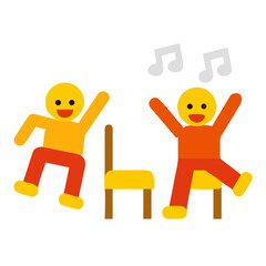 Cartoon happy children playing musical chairs vector illustration. Kids excitedly walking around the chairs vector illustration. Fun and childhood concept. Isolated on white ..