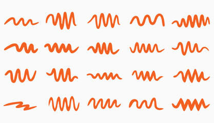 Collection of orange squiggly lines on white background