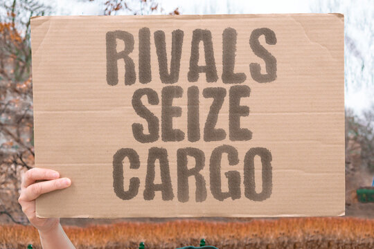 "Rivals Seize Cargo" Opposing powers intercept trade shipments. COMPETITION. MARITIME. CONFISCATION. TRADE. CONFLICT.