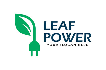 Leaf power logo design for green energy symbol