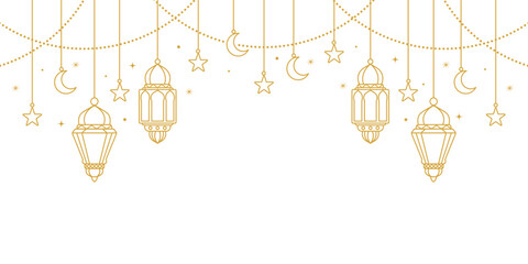 islamic traditional lantern hanging line border banner decoration © ikkiae01