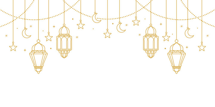 islamic traditional lantern hanging line border banner decoration