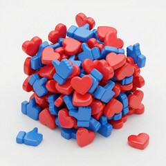 3D isometric heart and thumbs up social media icons