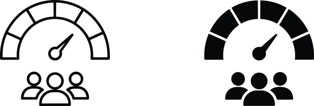 Performance measurement icons showing speedometer gauge and people group symbols for human resources productivity and team efficiency tracking.