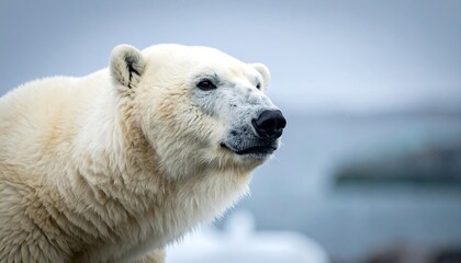Close-up portrait of a majestic polar bear in its natural Arctic habitat.