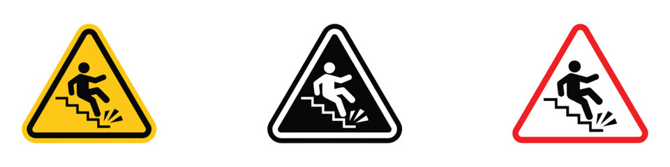 Slippery stairs warning sign icon vector. trip hazard and caution symbol. vector illustration.