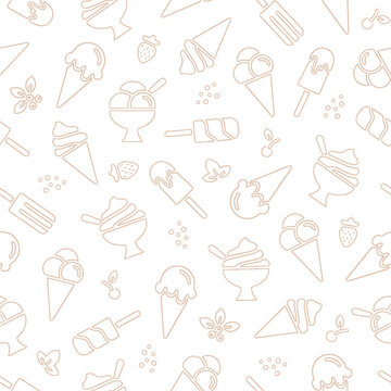 Delicate pattern featuring various sketched ice cream treats and fruit elements