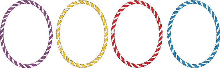 Colorful rope circle frames clipart set in purple, yellow, red, and blue for labels, borders, and crafts © Mostafijur