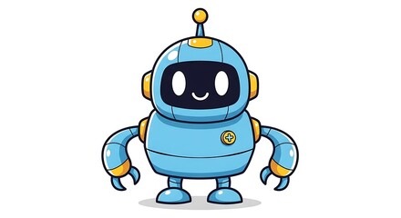 Cute Blue Robot Character Illustration with Antenna and Friendly Face.
