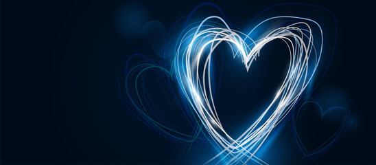 A heart made of lines is shown in a dark blue background
