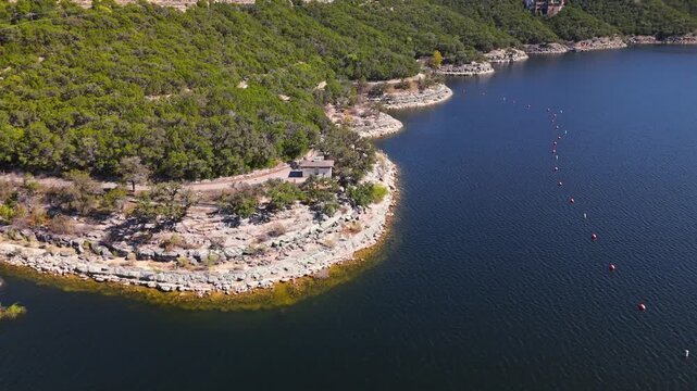 Low aerial push in shot of Lake Travis