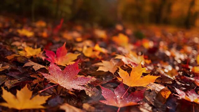 Falling Leaves Slow-motion capture of individual maple leaves gracefully detaching and spiraling down towards the forest floor. autumn maple leaves