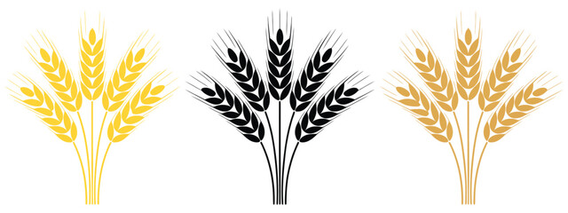 Cereal Icon Vector, wheat ears, barley, oatmeal, flour and grain symbols, clean agricultural food graphics isolated on white background.