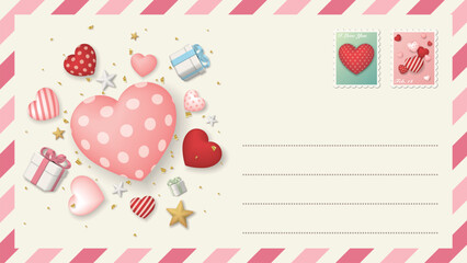 Happy Valentine's day greeting postcard with stamp blank space.
