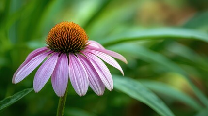 Vibrant purple coneflower (Echinacea purpurea) with an orange center and soft green background