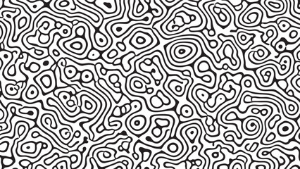 Intricate black and white abstract pattern featuring flowing organic shapes and lines