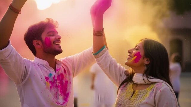 Colorful Holi Festival Celebration With Friends