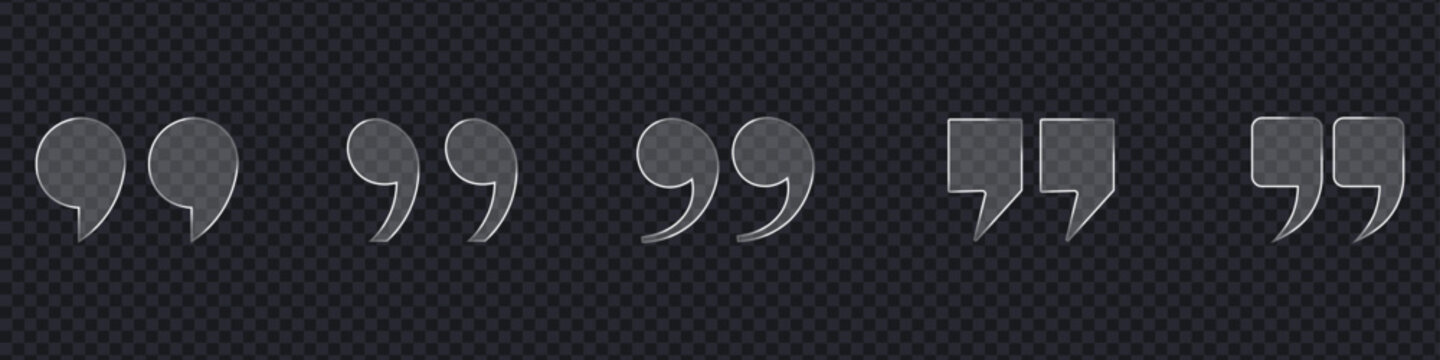 Glass morphism Quotes marks icon set on transparent background. inverted comma symbol. vector illustration.