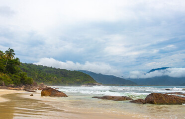 Aventureiro Beach tropical landscape panorama on Ilha Grande island Brazil.
