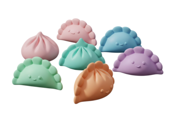 Pastel Colored Dumpling Toys Grouped on White Background