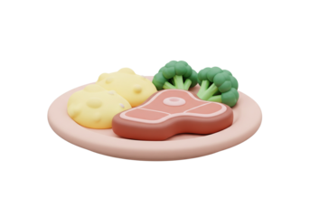 Cartoon Steak Meal with Mashed Potatoes and Broccoli