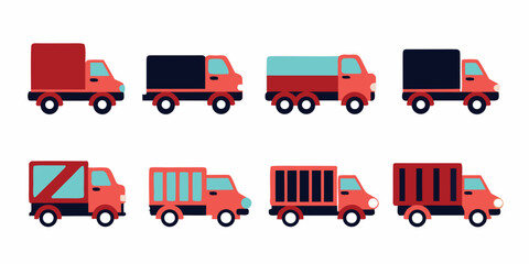 Illustration of colorful cargo trucks in different shapes and sizes