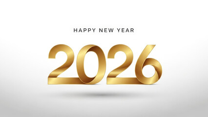 Happy new year 2026 elegant golden ribbon typography greeting card design element festive winter holiday celebration banner isolated on white background