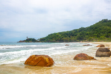Aventureiro Beach tropical landscape panorama on Ilha Grande island Brazil.