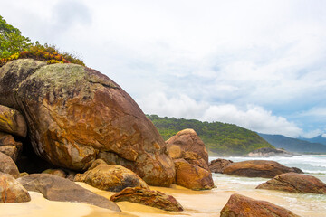 Aventureiro Beach tropical landscape panorama on Ilha Grande island Brazil.