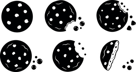 Chocolate cookie snack bites with crumbs in six stages of eating vector design illustration