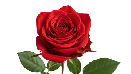 Naklejka premium Single Red Rose Flower with Green Leaves isolated PNG with Transparent Background