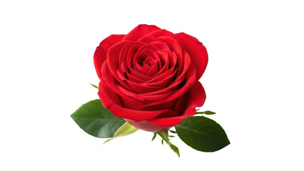 Vibrant Red Rose Blossom with Green Leaves isolated PNG with Transparent Background