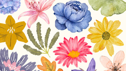 Watercolor Artistic Colorful Floral and Leaf Element Collection Illustration