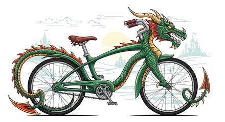 Fototapeta premium Dragon Bicycle - A Whimsical Fantasy Ride.