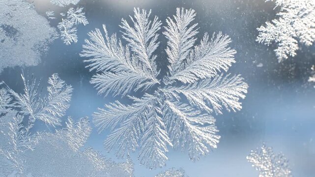 Frozen Winter Wonderland: Frost Patterns on Natural Elements Close-up