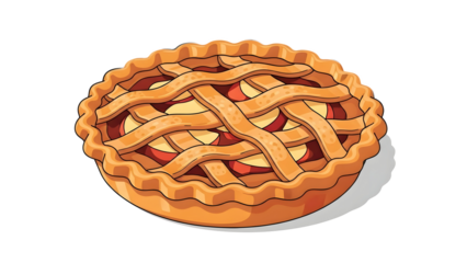 Cartoon Apple Pie Vector Illustration with Lattice Crust on Black Background