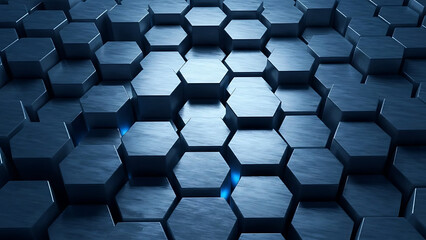 Dark Blue Hexagonal Pattern Closeup.