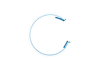 Sleek, modern electric blue neon light tube, bent in a partial arc, intensely glowing on a seamless transparent cyclorama background with ample copy space and a soft blue glow on the surface, concept