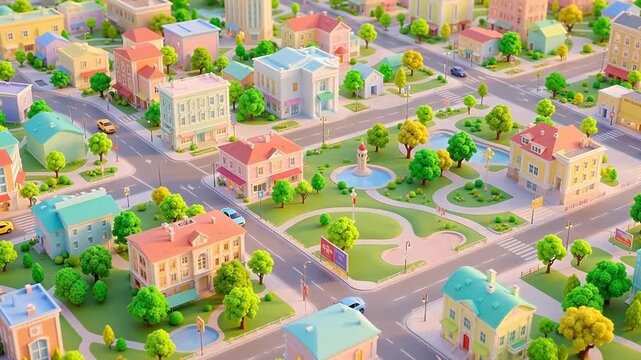 Isometric 3D City Map &ndash; Colorful Urban Neighborhood Concept