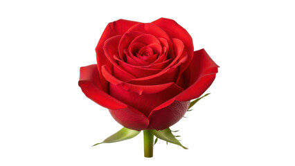 Fototapeta premium Vibrant Red Rose Bud with Green Stem isolated PNG with Transparent Background