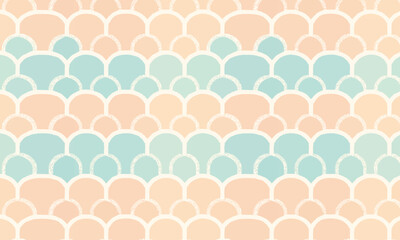 Seamless pastel scallop pattern, Cute mint green and peach fish scale background, Abstract geometric mermaid tail texture