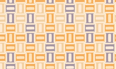 Seamless retro geometric weave pattern, Abstract orange and purple rectangle block background,  Mid century modern mosaic textile design