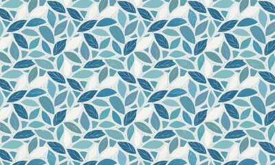 Seamless blue geometric leaf pattern, Abstract cool tone foliage background, Modern botanical textile design with nature motif